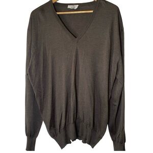 Avon-Celli Olive‎ green v-neck cashmere & silk blend oversized sweater size L